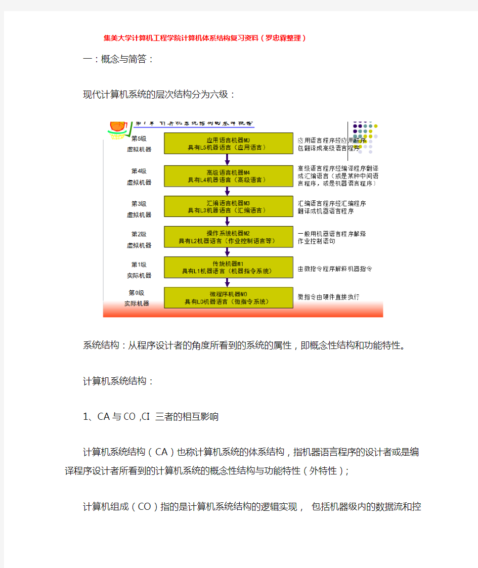 集美大学计算机体系结构复习提纲