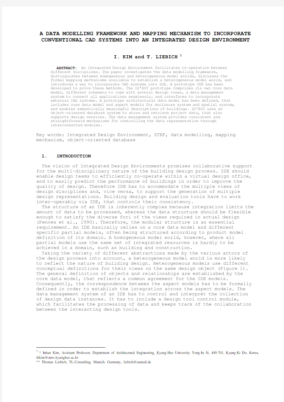 A DATA MODELLING FRAMEWORK AND MAPPING MECHANISM TO INCORPORATE CONVENTIONAL CAD SYSTEMS IN