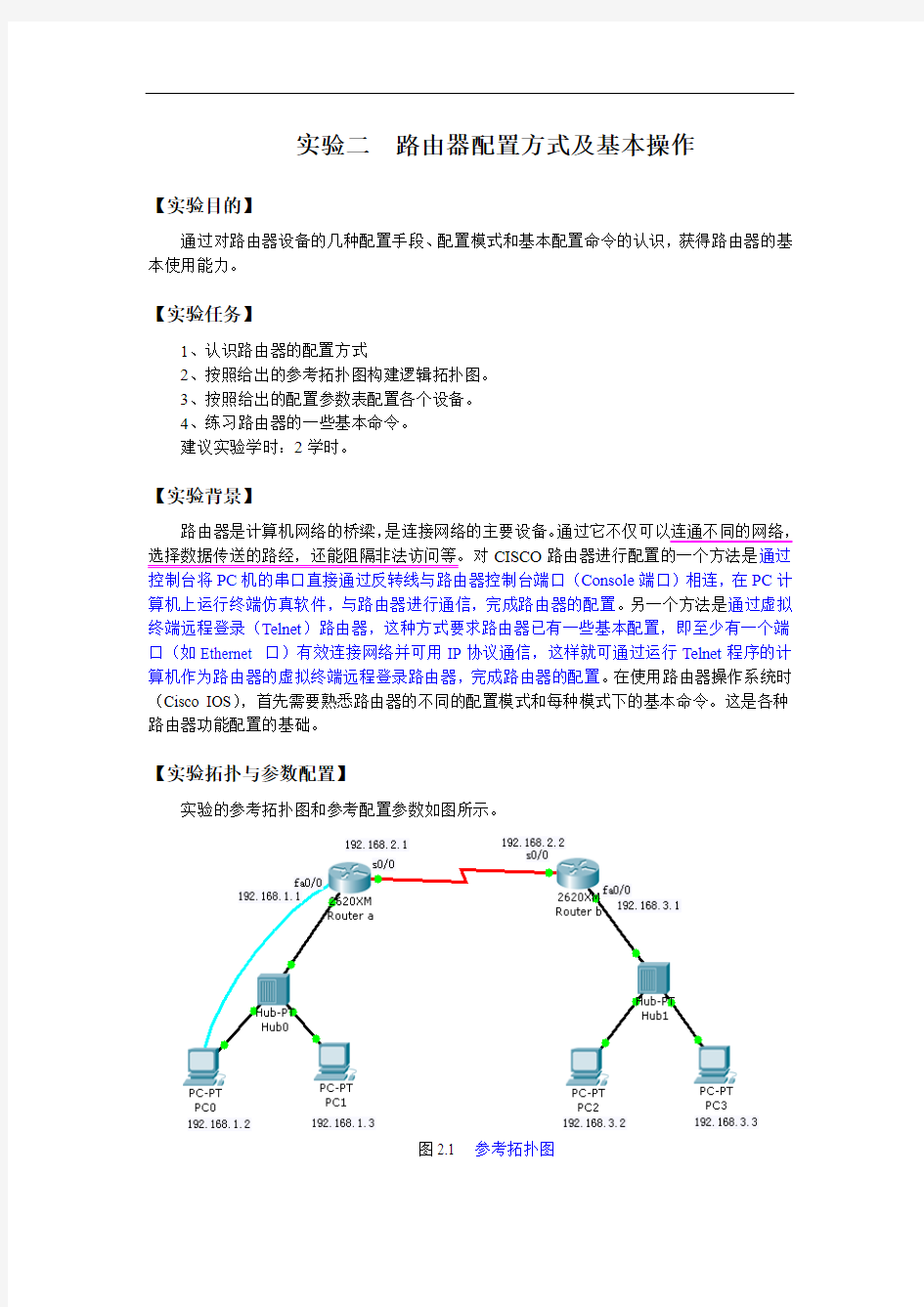 实验二  路由器配置方式及基本操作