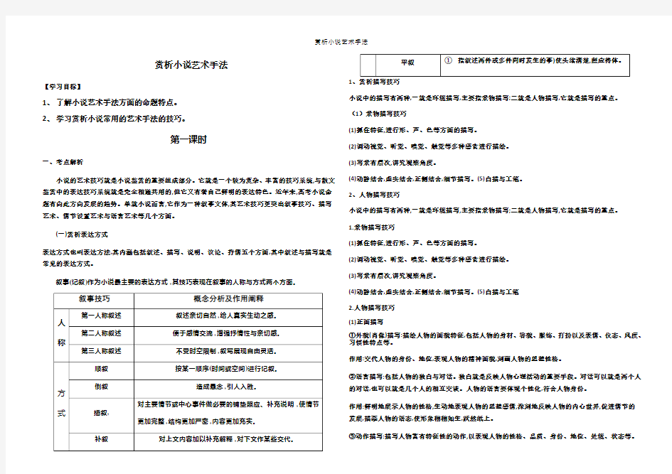 赏析小说艺术手法