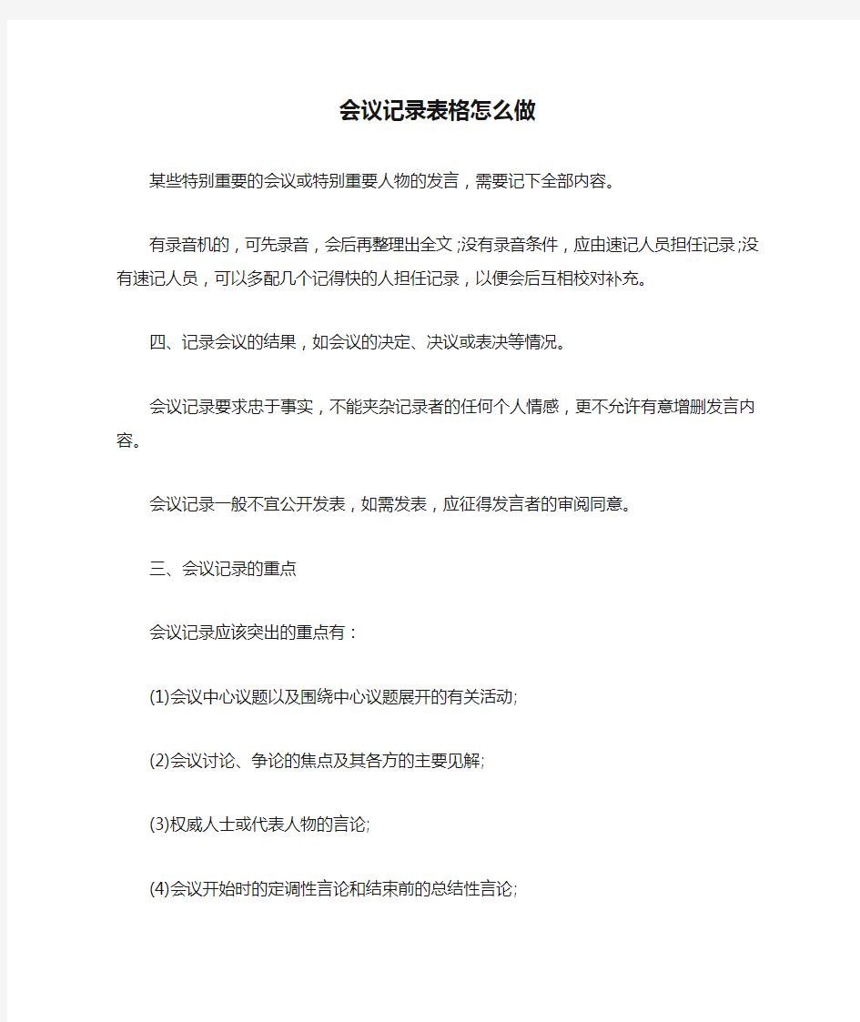 会议记录表格怎么做