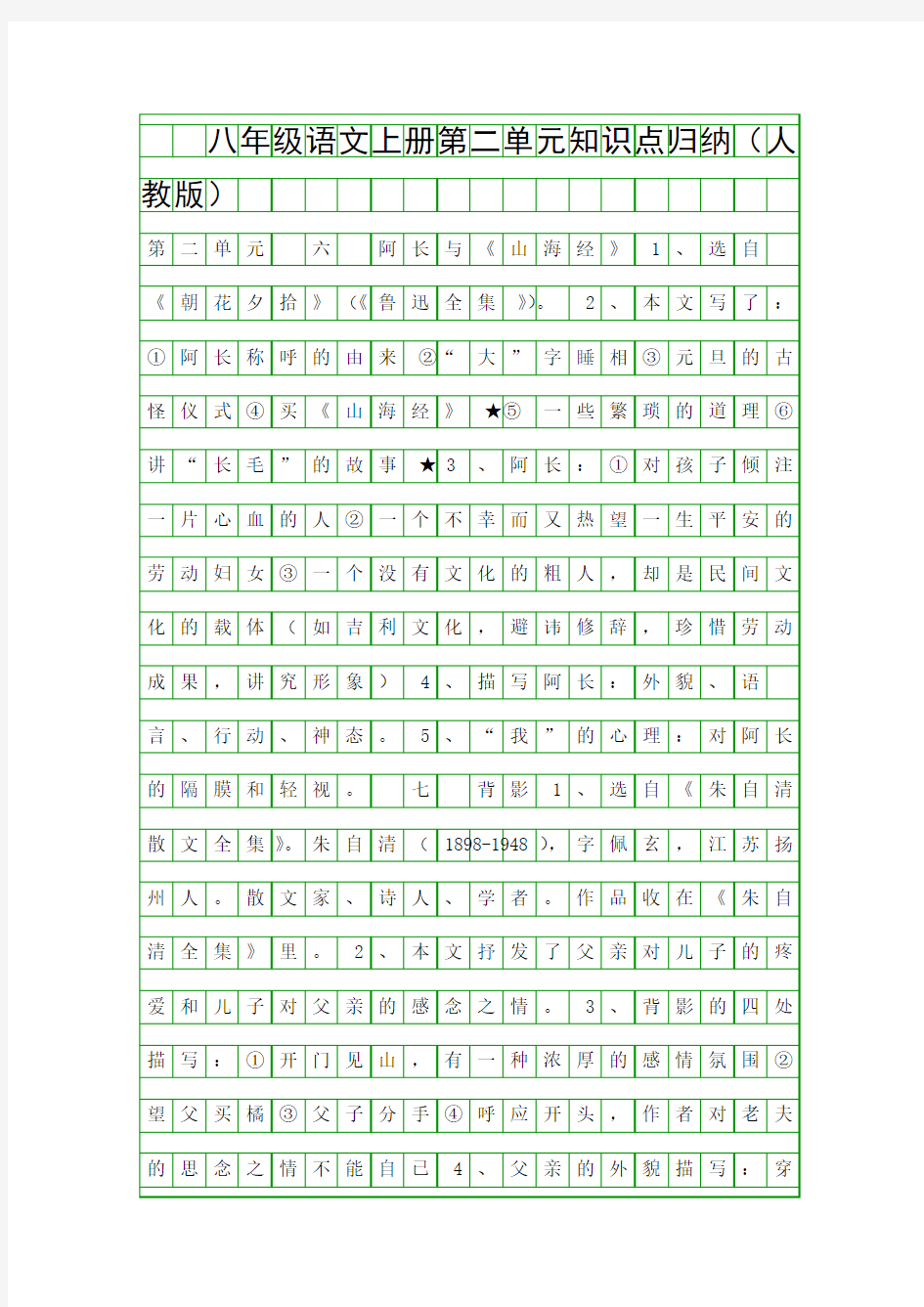 八年级语文上册第二单元知识点归纳(人教版)
