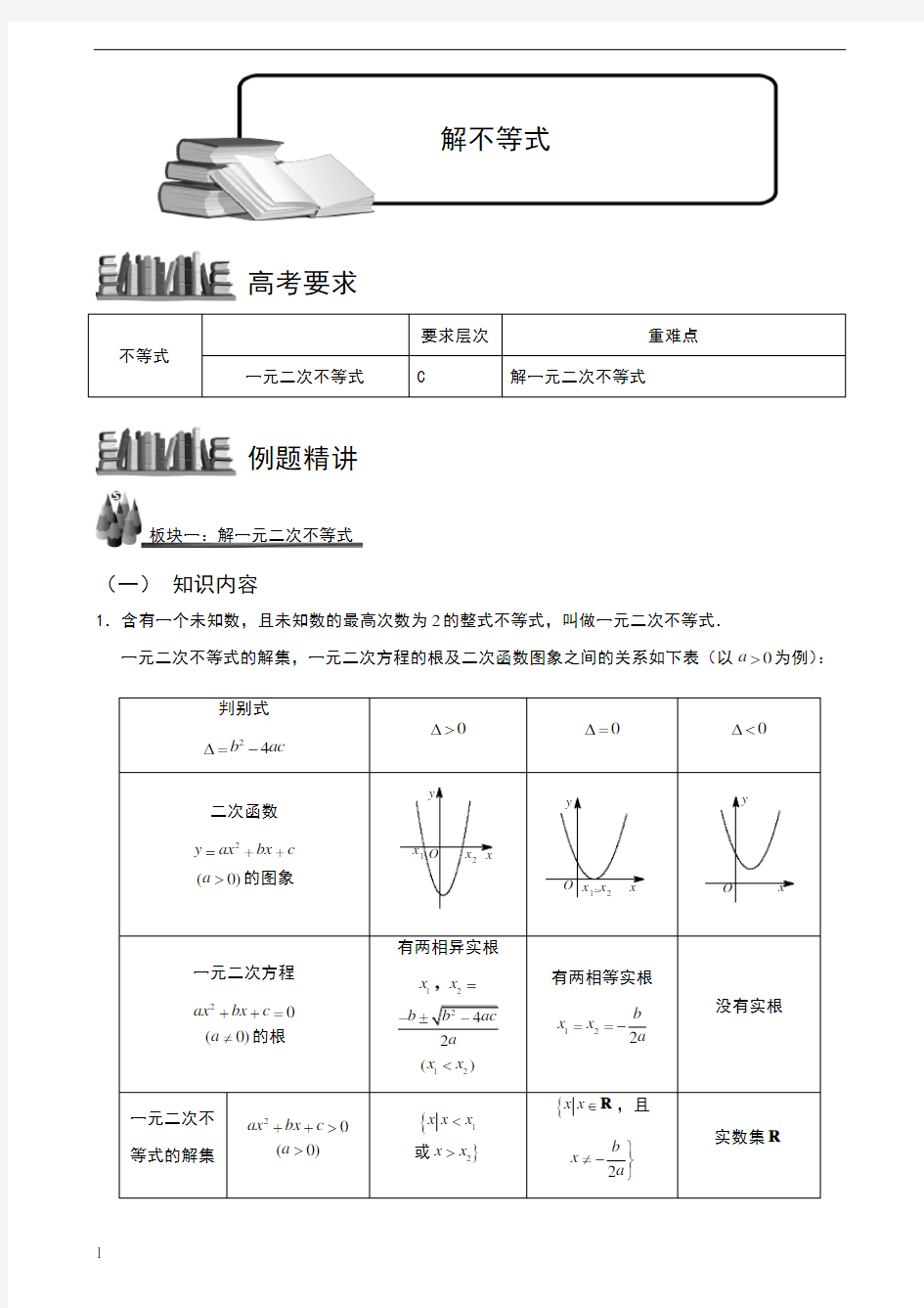 高中数学解不等式方法+练习