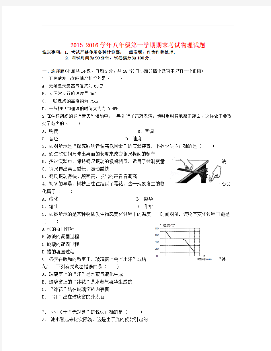 学年苏科版物理八年级上学期期末考试试题5