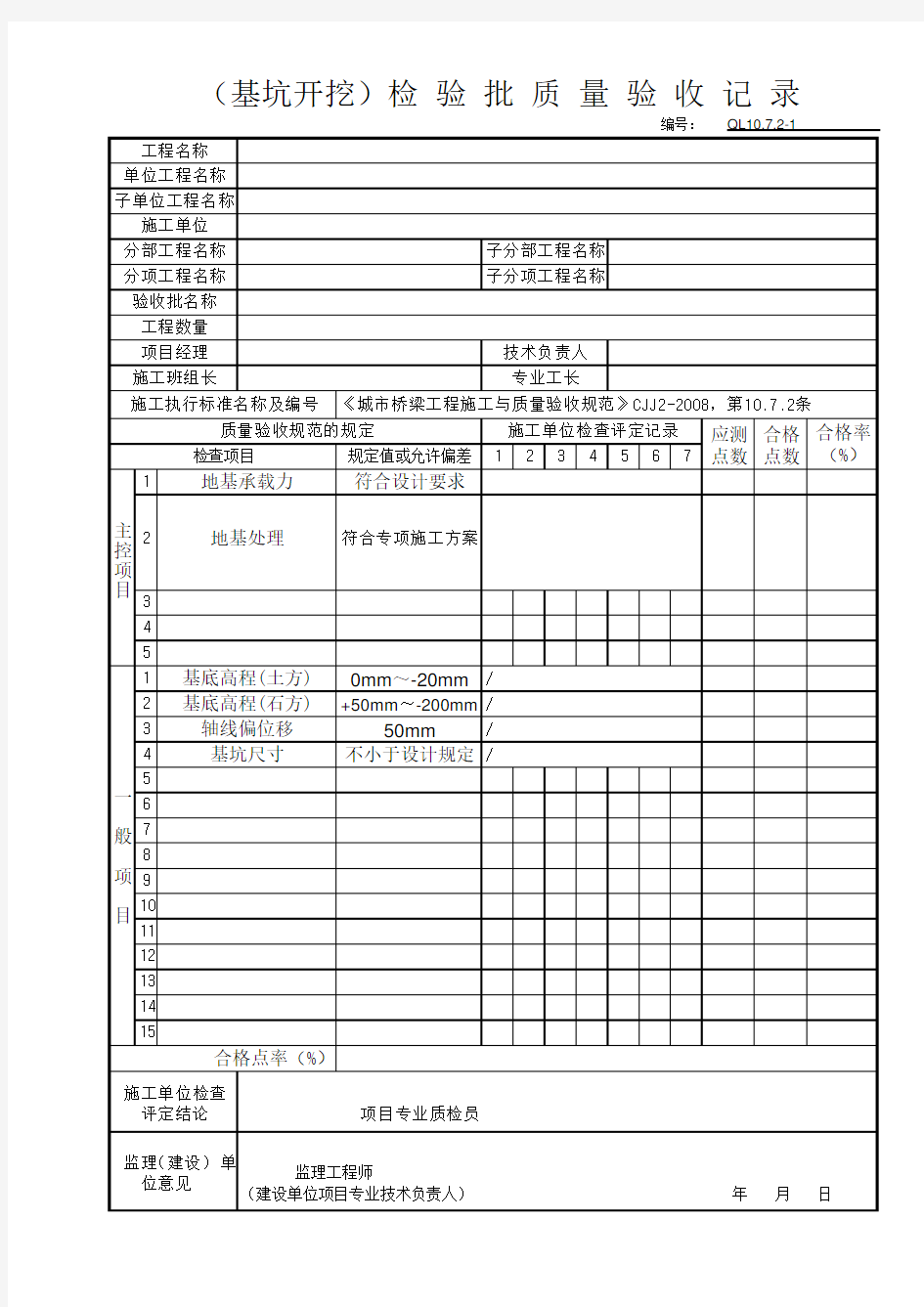 (基坑开挖)检 验 批 质 量 验 收 记 录