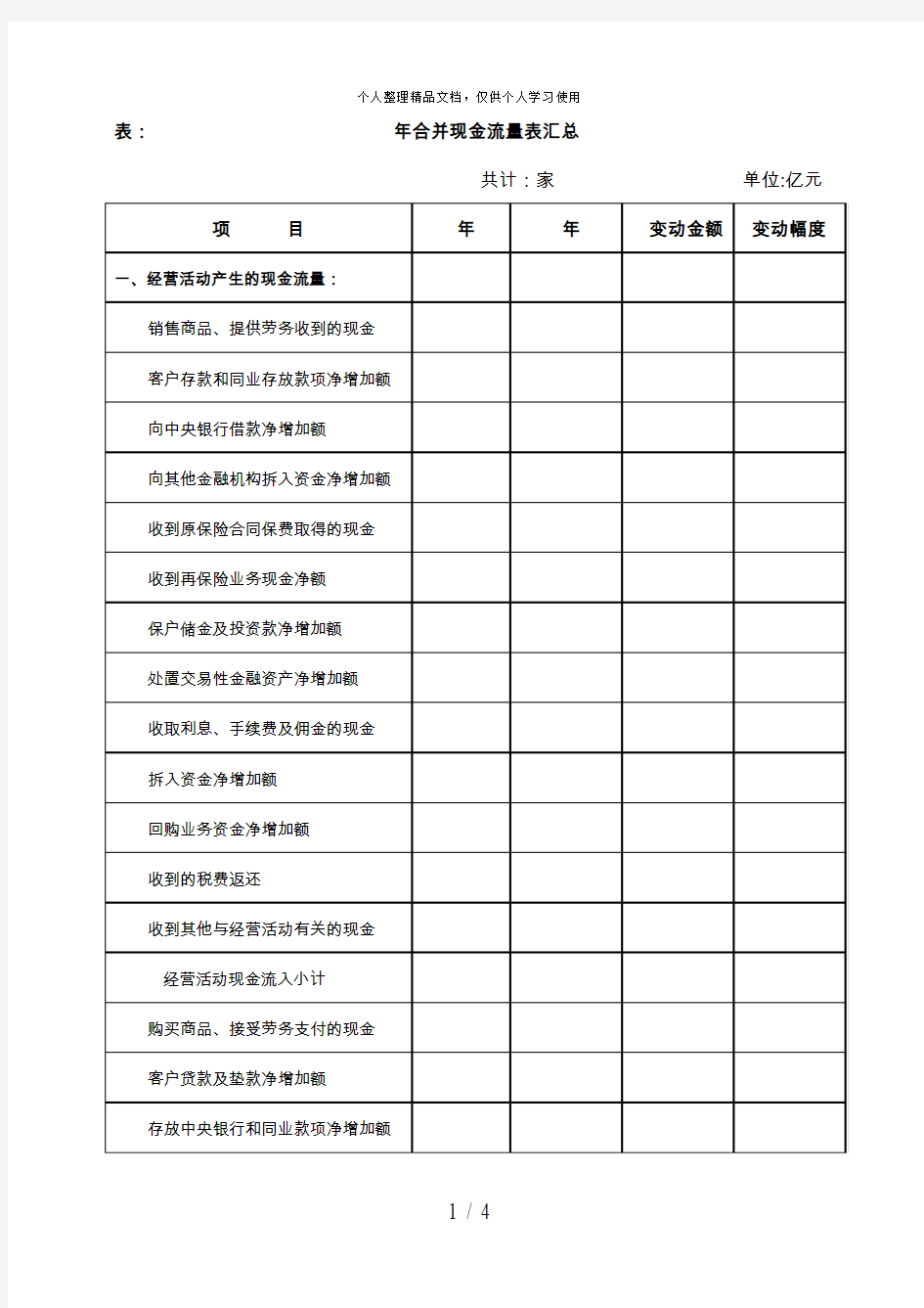 表3年合并现金流量表汇总