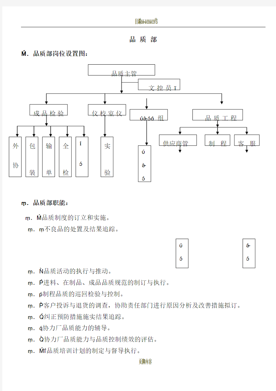 品质部岗位职责