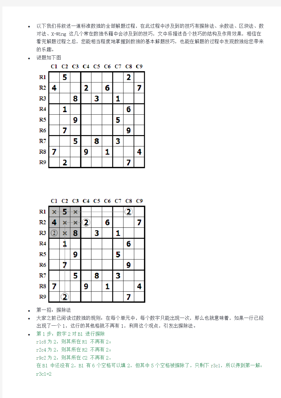 标准数独的全部解题过程