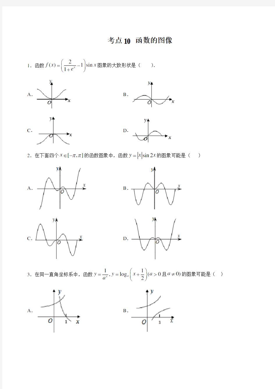 【精品试题】高考数学一轮必刷题 专题10 函数的图像(含解析)