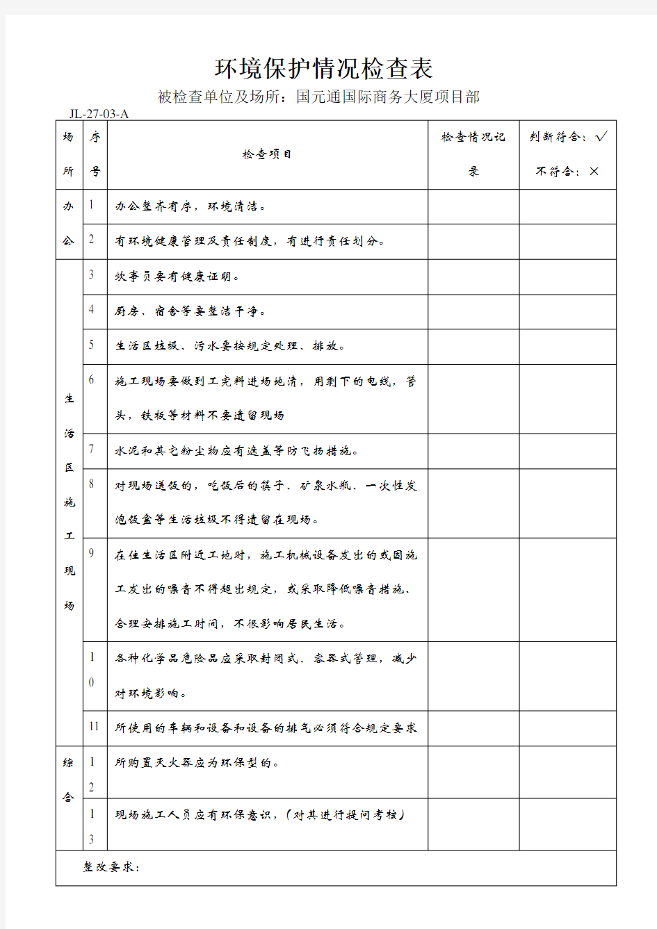 环境保护情况检查表