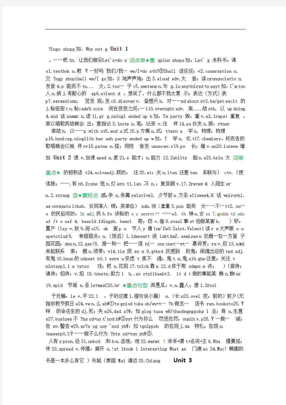 人教版九年级英语全册重点单词 + 短语 + 句型