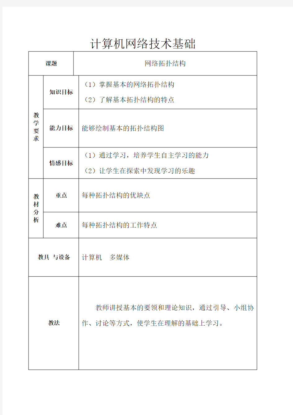 计算机网络拓扑结构教案