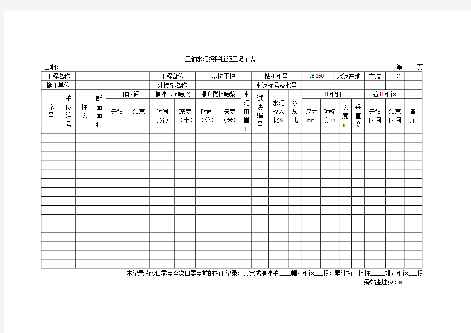 三轴水泥搅拌桩施工记录表