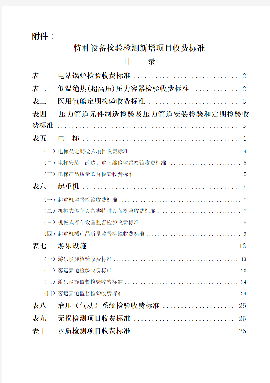 特种设备检验检测新增项目收费标准