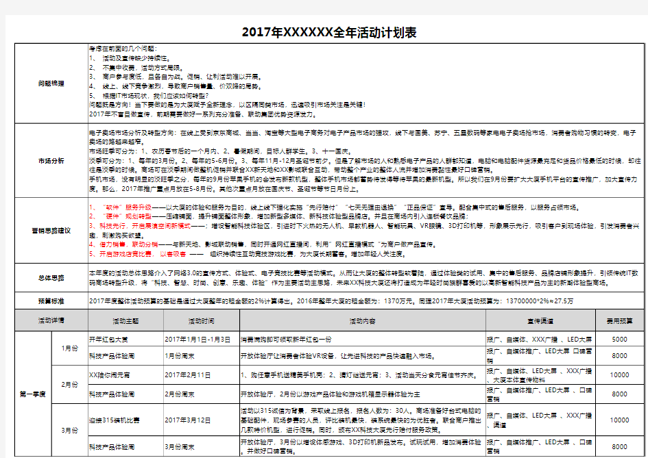 2017年电子科技大厦全年活动计划表