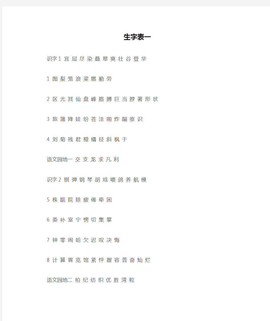 人教版二年级语文上册生字表一、表二