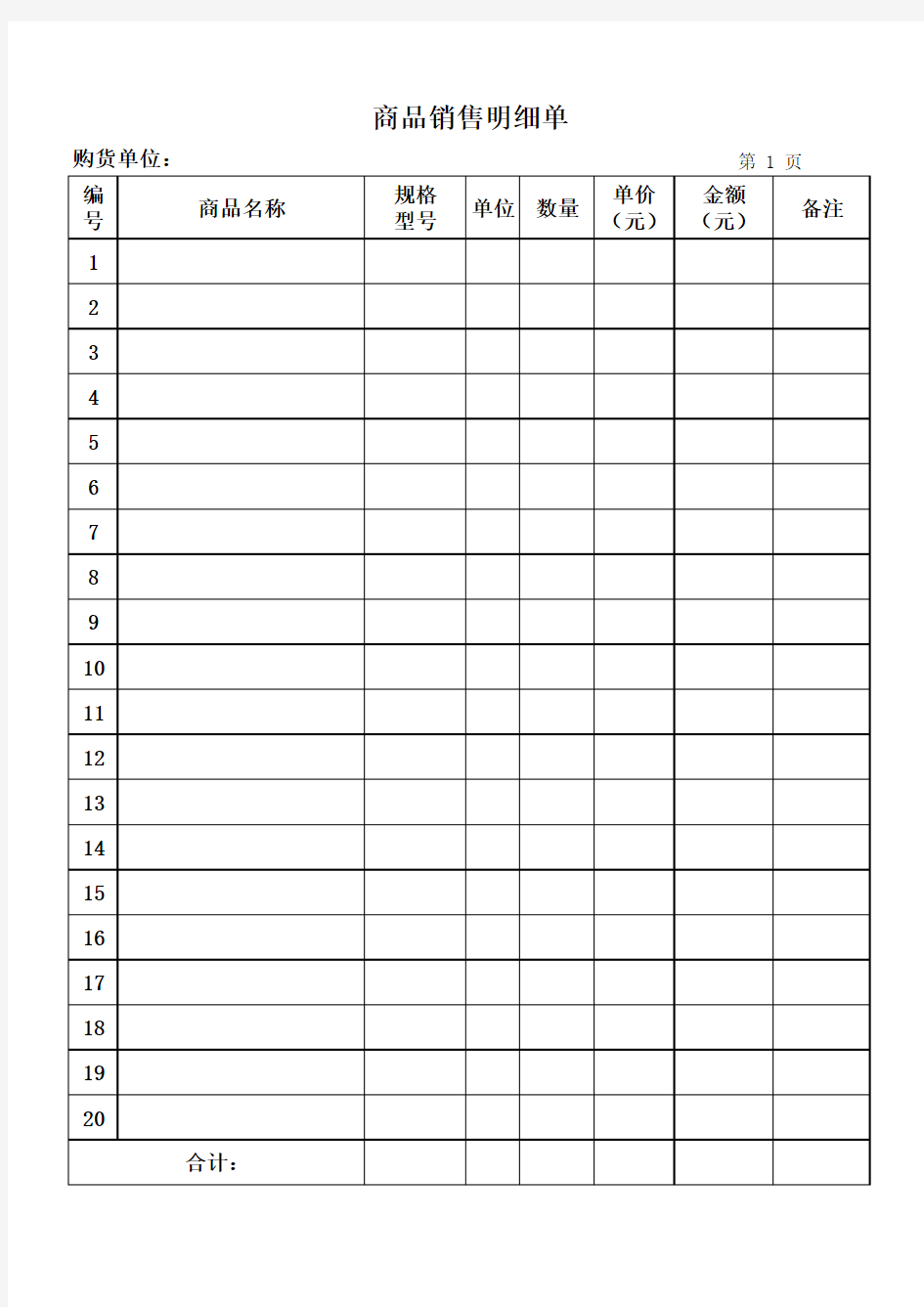 商品销售明细单(样本)