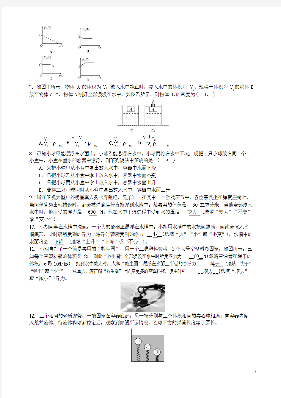 2019最新中考物理 浮力专题复习训练题