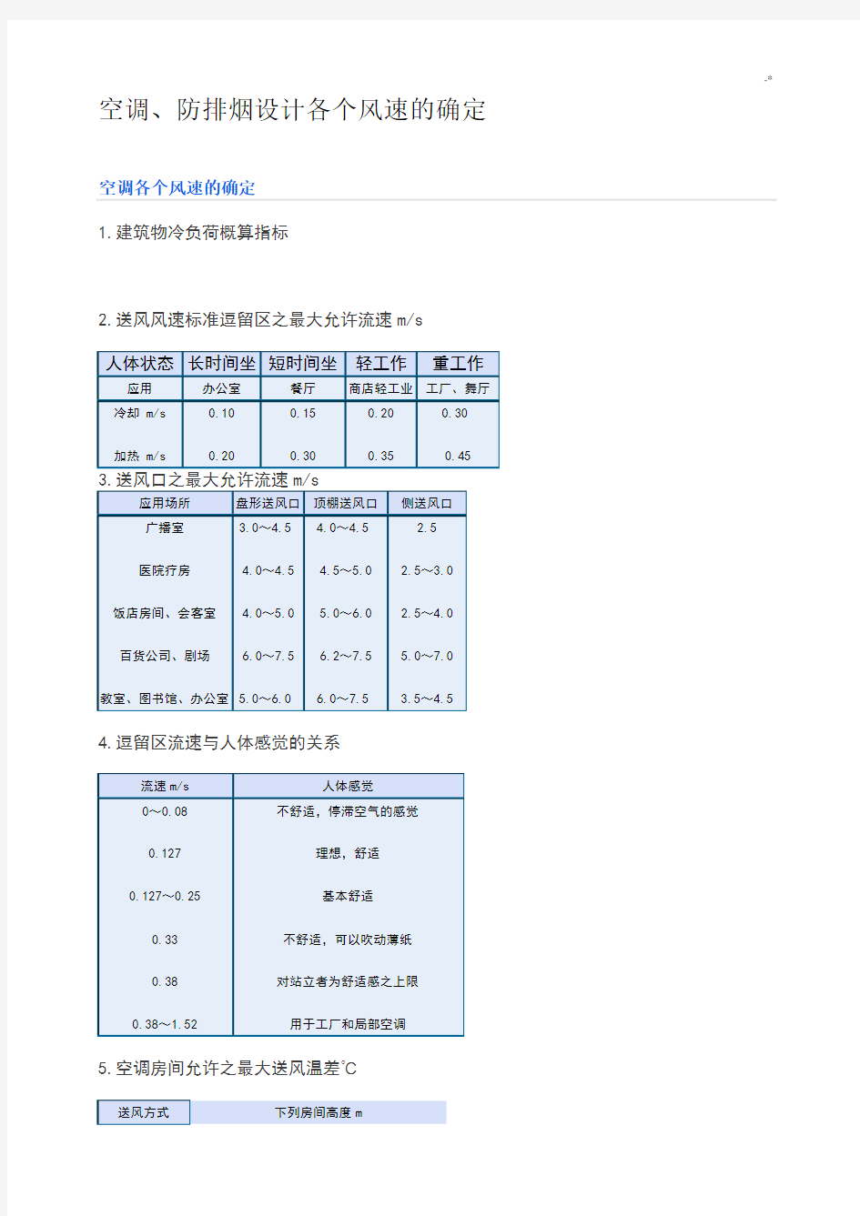 空调,防排烟设计各个风速的确定