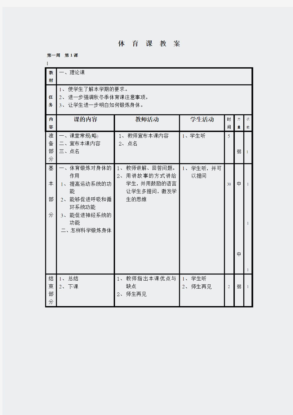 小学体育五年级-上册体育教案