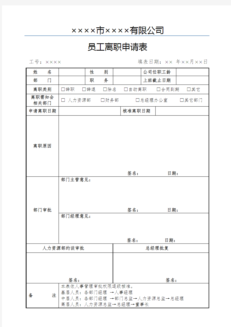 员工离职申请表格式及离职证明范本