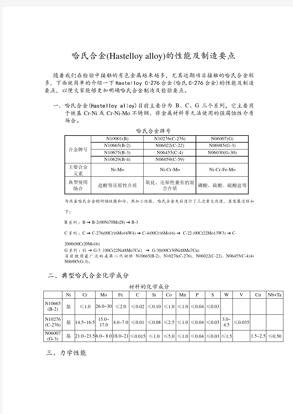 哈氏合金的性能及制造要点