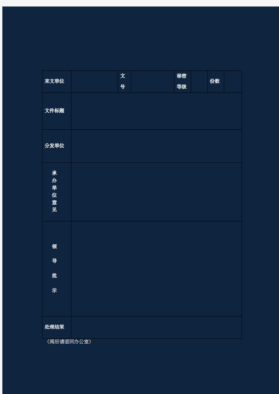 机关单位阅 文 处 理 笺