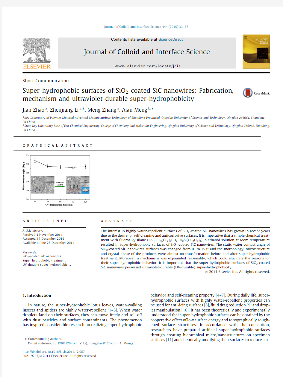 Super-hydrophobic surfaces of SiO2-coated SiC nanowires Fabrication