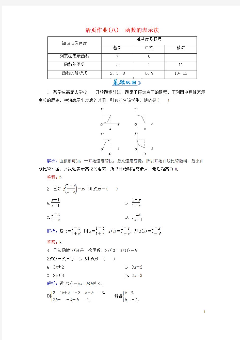 2015-2016高中数学 1.2.2第1课时 函数的表示法课时作业 新人教A版必修1