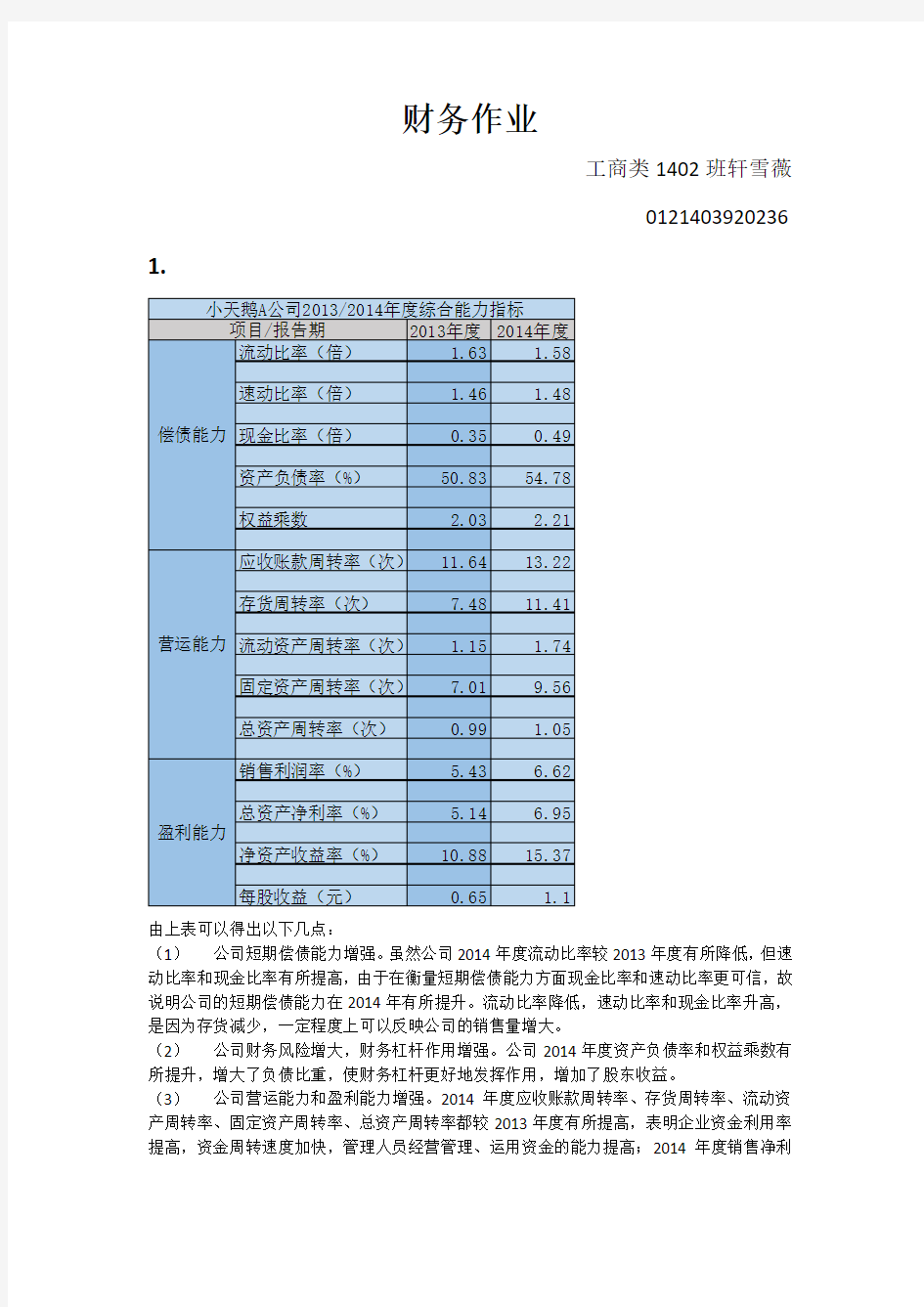 杜邦分析模板(教材版)