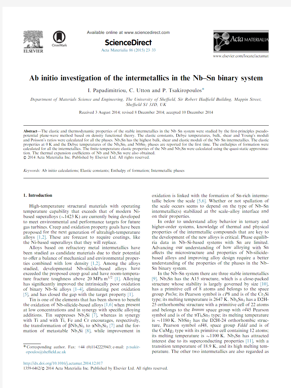 Ab initio investigation of the intermetallics in the Nb Sn binary system