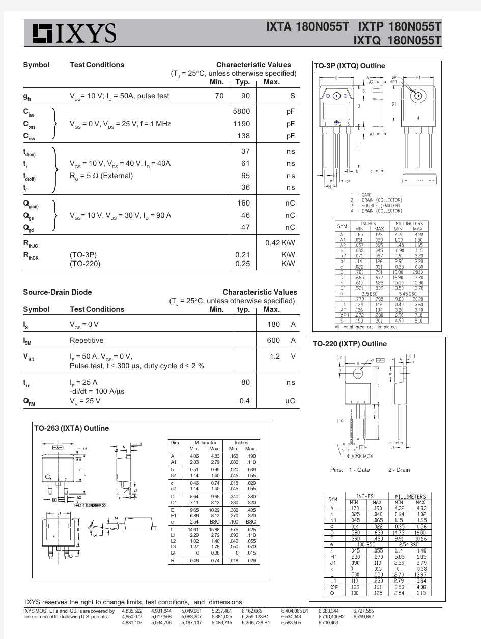 IXTP180N055T中文资料