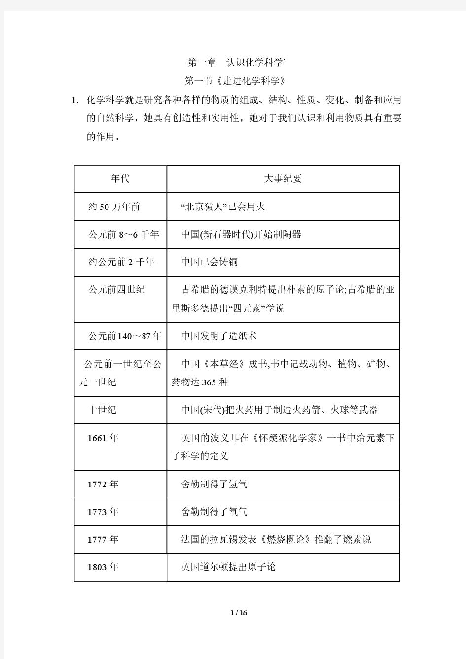 鲁科版化学必修一第一章知识总结