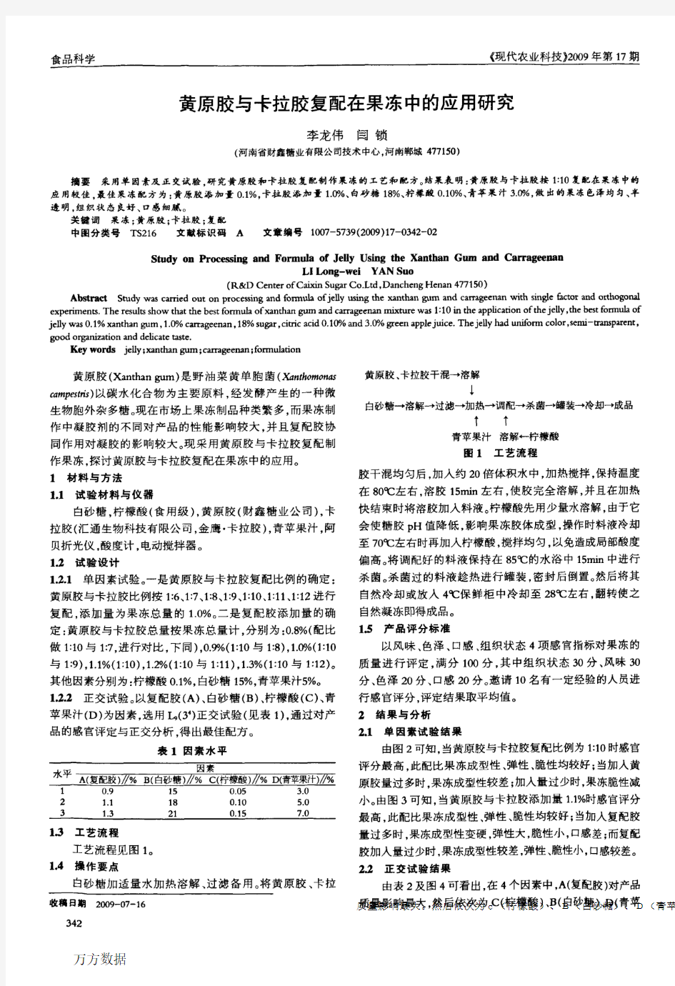 黄原胶与卡拉胶复配在果冻中的应用研究