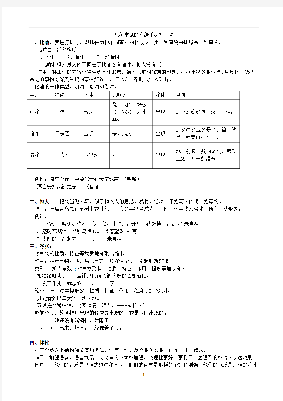 5.几种常见的修辞手法知识点