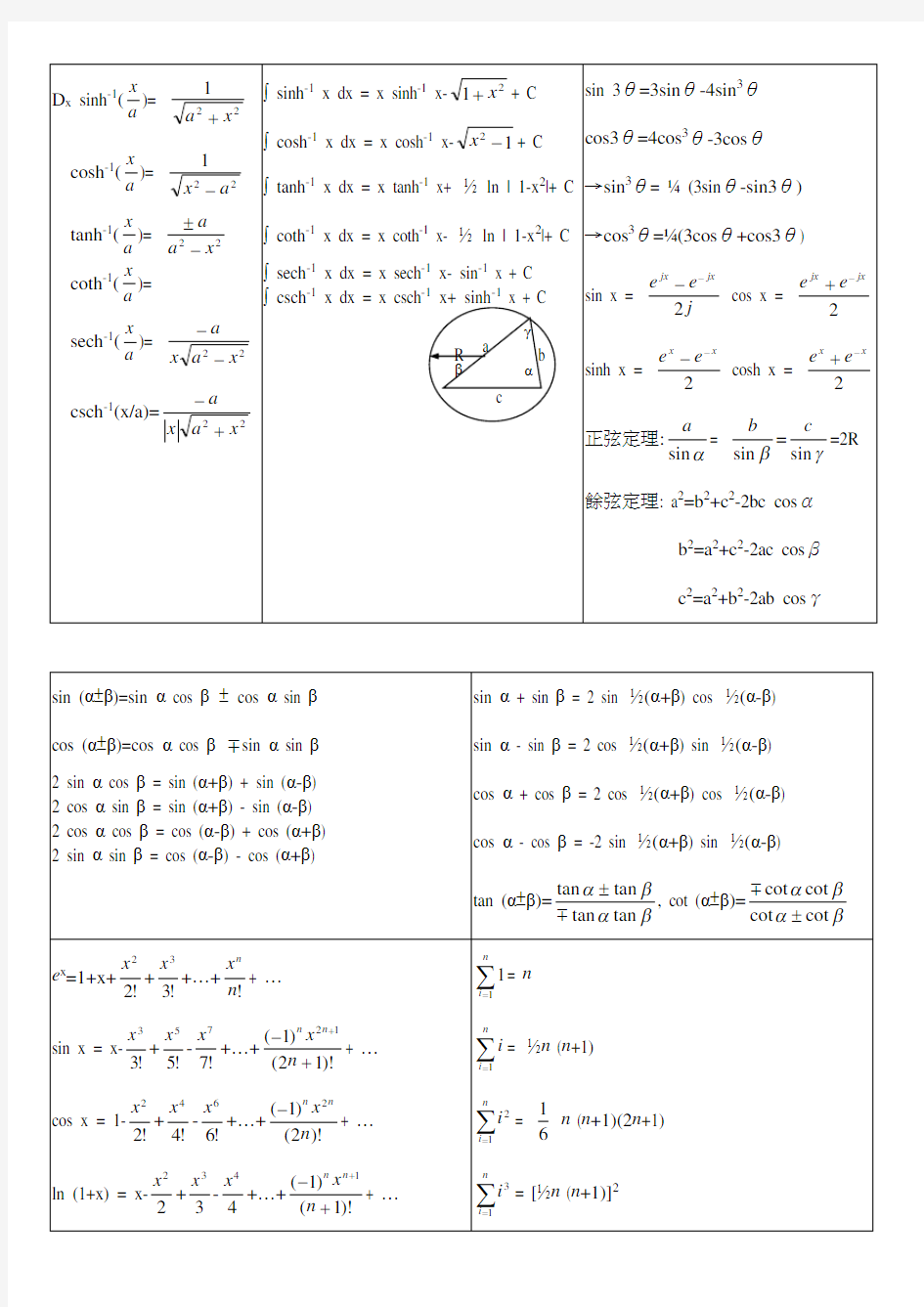 高中数学微积分公式大全