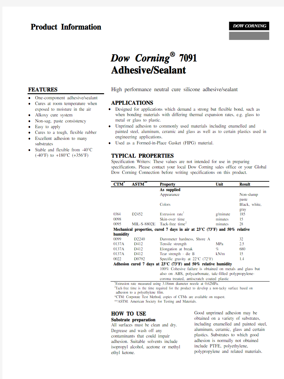 Dow Corning 7091 Product Information