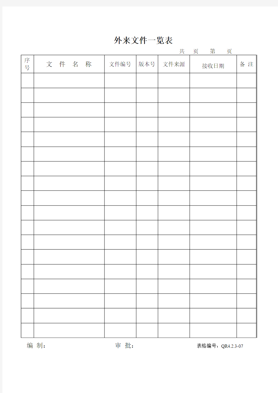 ISO9001-2008外来文件一览表