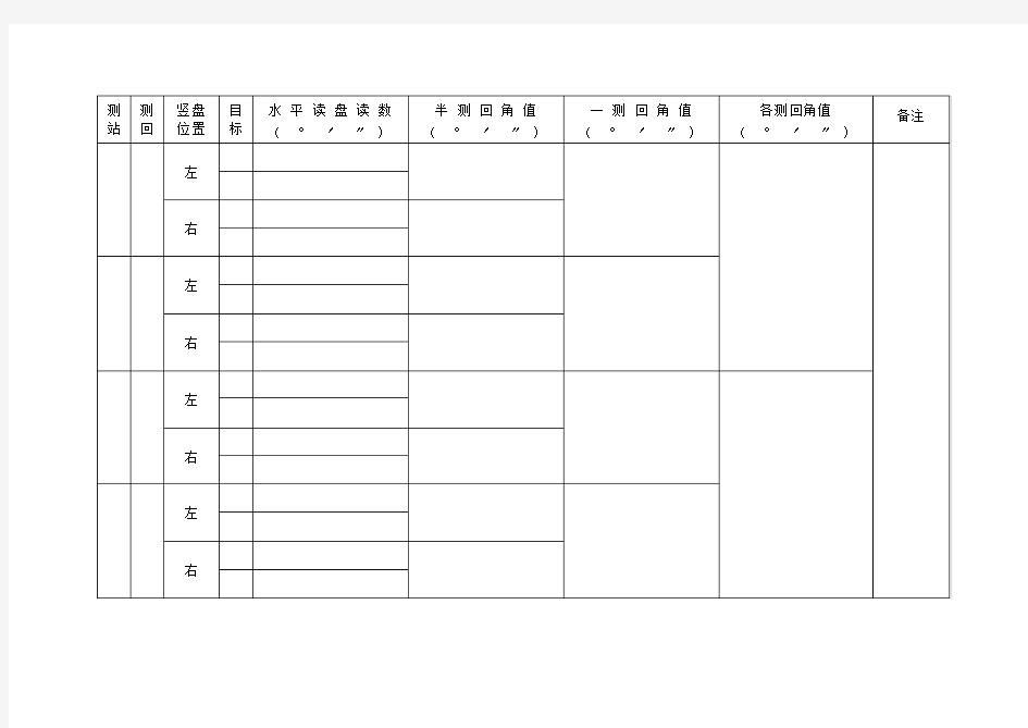 测回法观测水平角的记录表