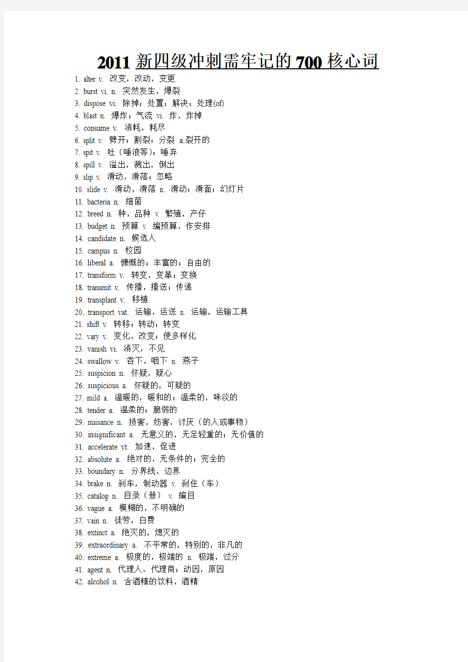 新四级冲刺需牢记的700核心词