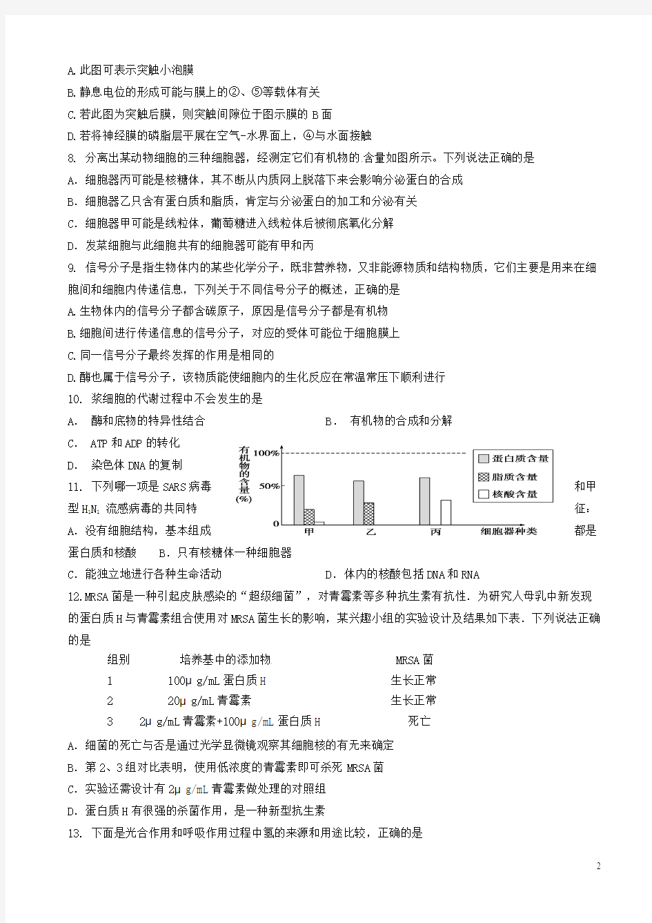 陕西省西安市第八十三中学2016届高三生物上学期第一次阶段测试试题
