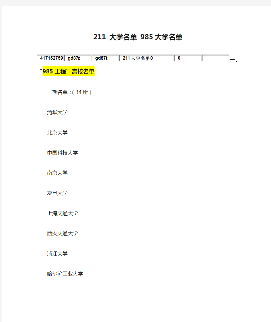 211 大学名单 985大学名单