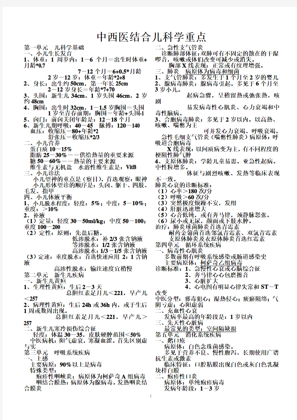 中西医结合儿科学重点