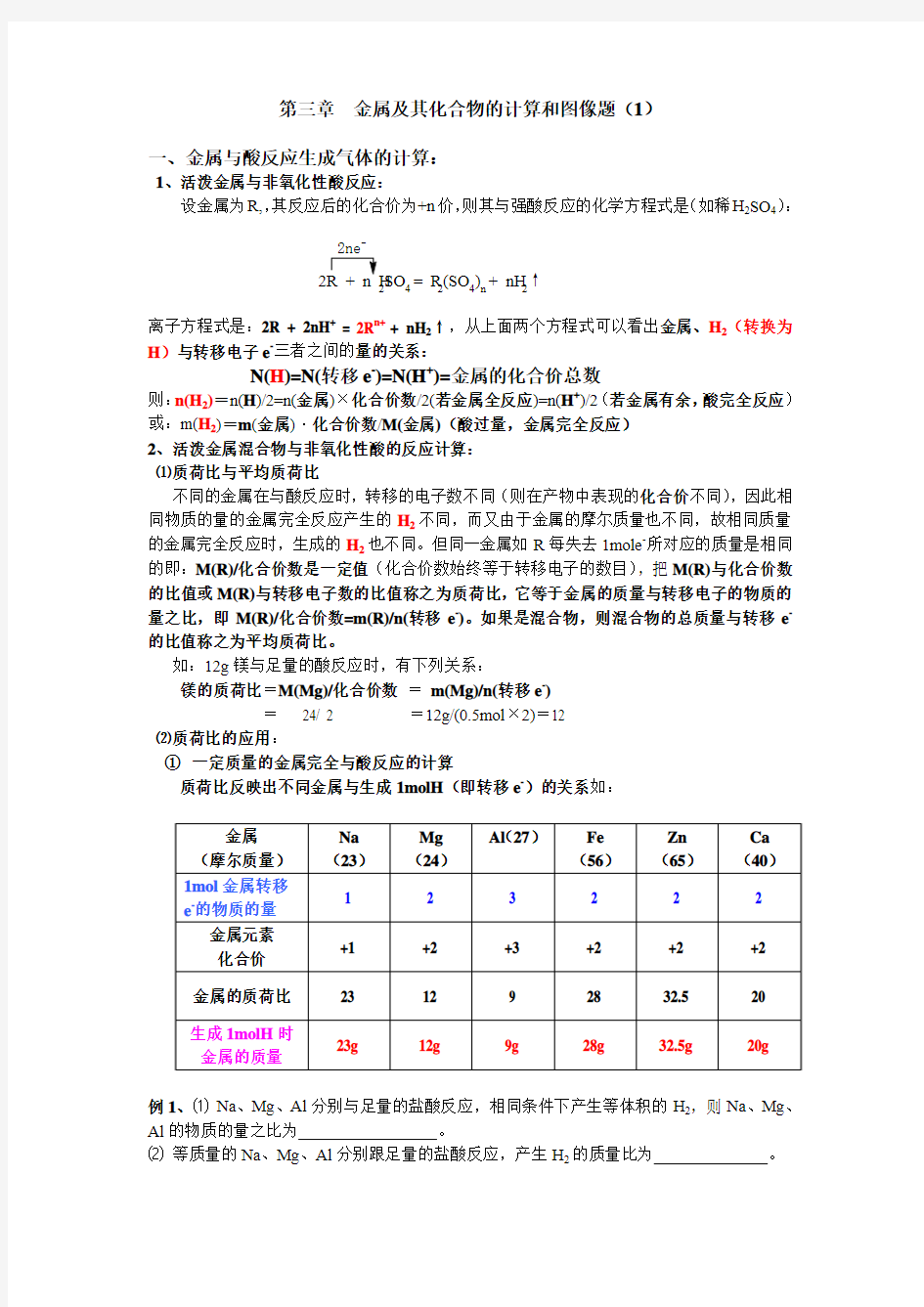 第三章 金属及其化合物的计算和图像题(1)