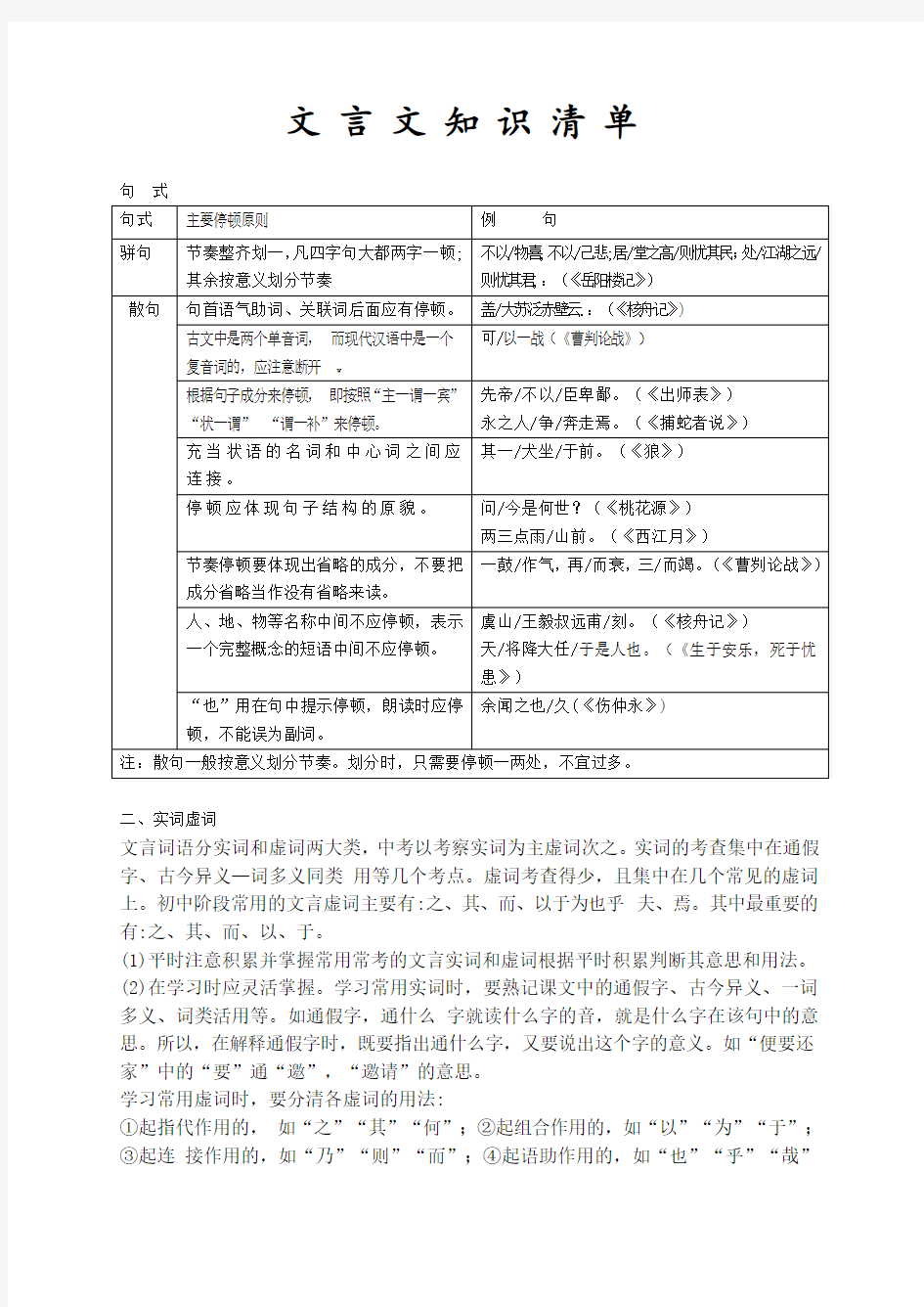 (初中语文知识体系梳理)文言文