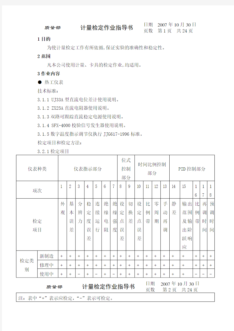 计量检定作业指导书