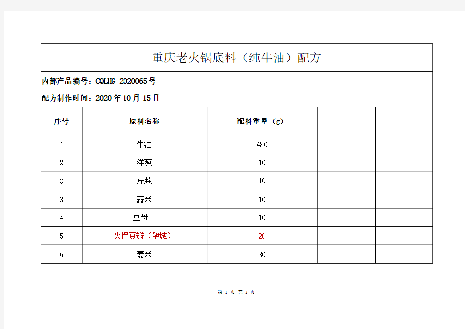 重庆老火锅底料(纯牛油)配方