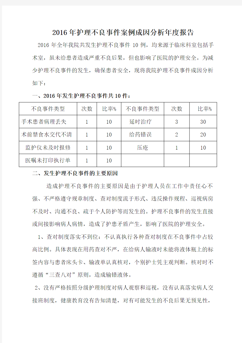 护理不良事件案例成因分析报告