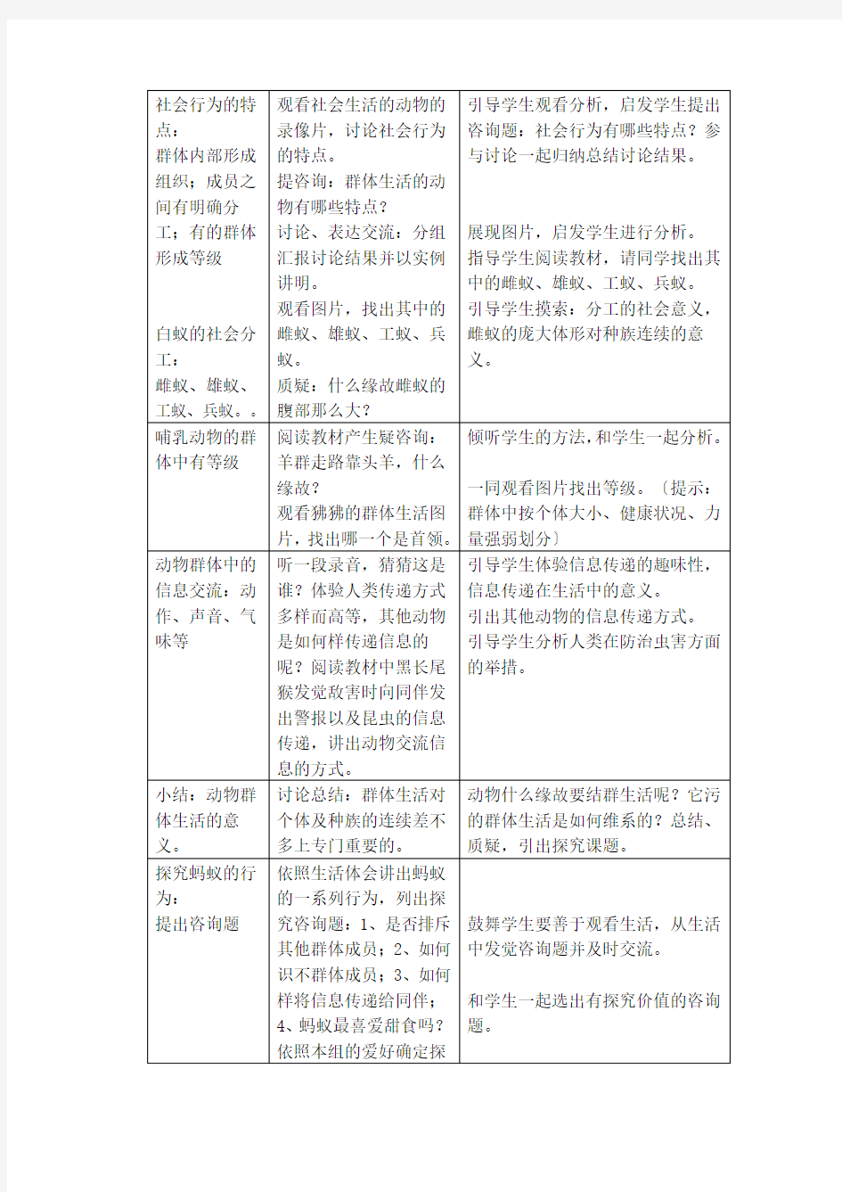 第三节《动物的社会行为》教案(人教版初二上)