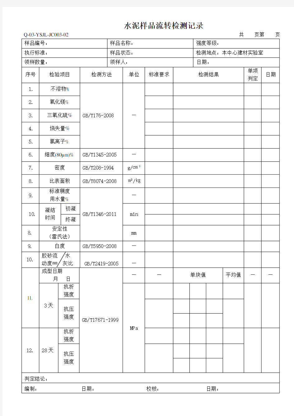 水泥检测原始记录.